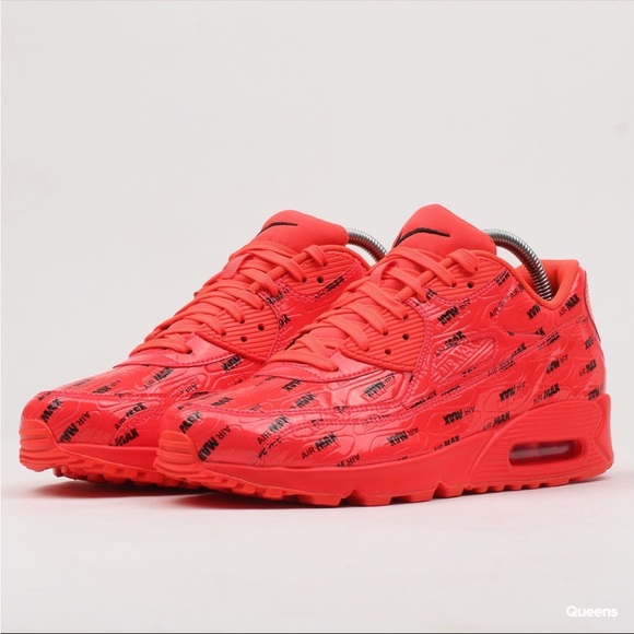 Nike Air Max 90 SE Ltr GS All Print Logo Bright Crimson size 10.5 Women - Picture 11 of 11